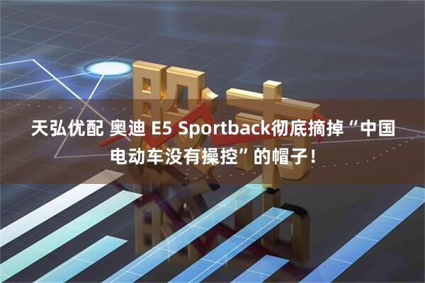 天弘优配 奥迪 E5 Sportback彻底摘掉“中国电动车没有操控”的帽子！